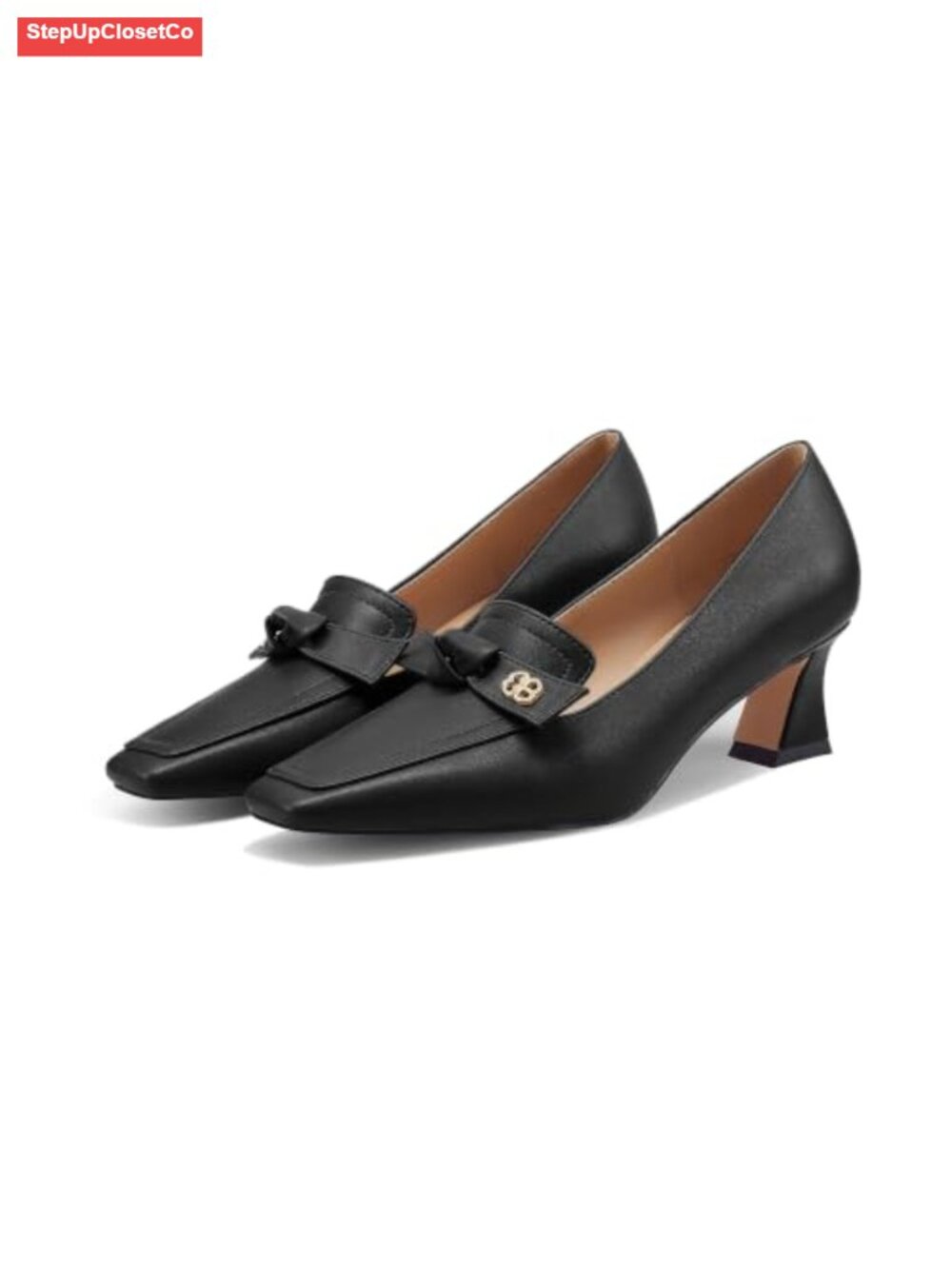 Women's Square Toe Kitten Heel Bow Dress Pumps